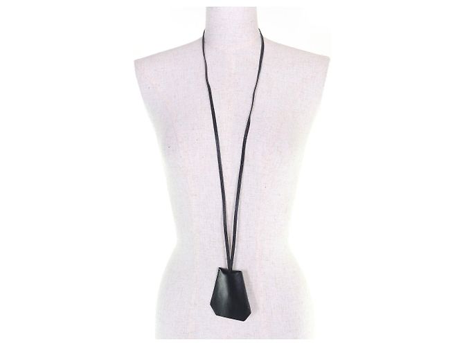 Vintage Clochette Lederhalskette von Hermès Schwarz - Ansicht 3