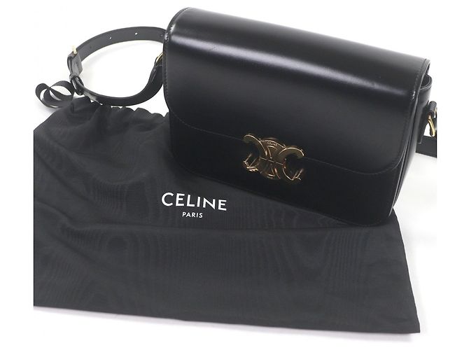 Céline Borsa a spalla Celine Teen in pelle di vitello lucida con hardware Triomphe Nero - vista 2