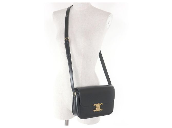 Céline Borsa a spalla Celine Teen in pelle di vitello lucida con hardware Triomphe Nero - vista 3