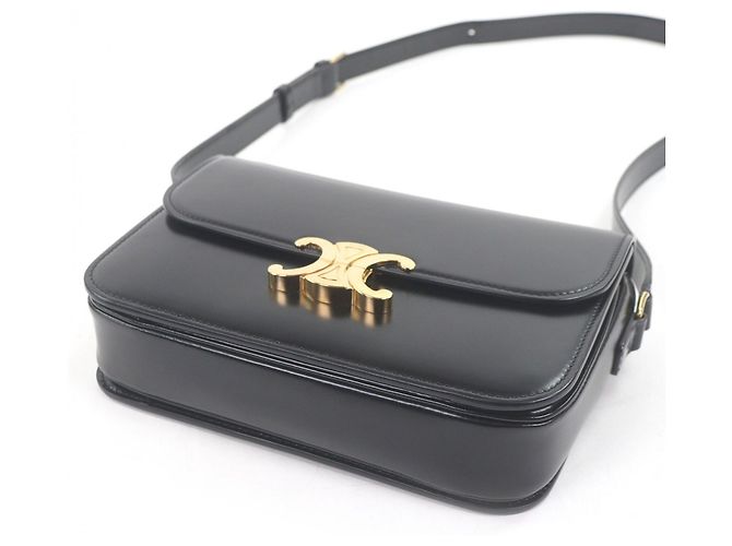 Céline Borsa a spalla Celine Teen in pelle di vitello lucida con hardware Triomphe Nero - vista 5