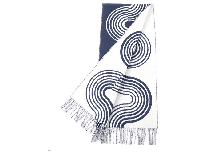Stola in cashmere Casaque Vague di Hermès Bianco Blu navy - vista 3