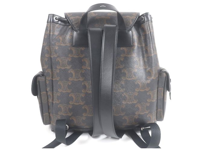 Céline Triomphe Rucksack aus beschichtetem Canvas CELINE 11181 Braun Schwarz - Ansicht 4