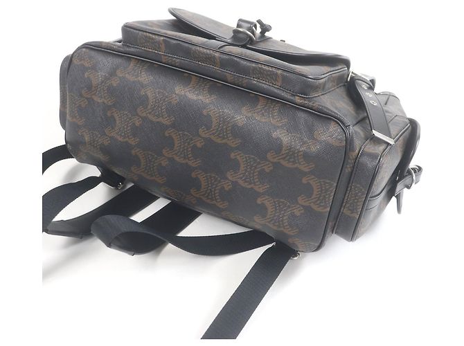 Céline Triomphe Rucksack aus beschichtetem Canvas CELINE 11181 Braun Schwarz - Ansicht 7