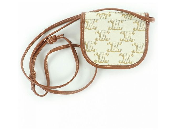 Céline Cartera de cuero con logo Triomphe CELINE Castaño Blanco - vista 2