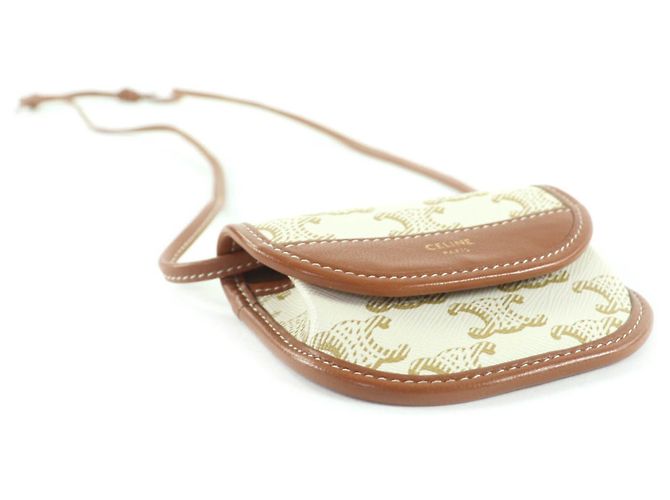 Céline Cartera de cuero con logo Triomphe CELINE Castaño Blanco - vista 3