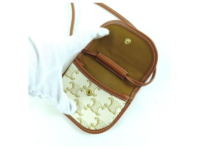 Céline Cartera de cuero con logo Triomphe CELINE Castaño Blanco - vista 4