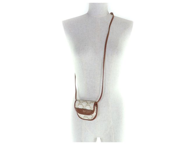 Céline Cartera de cuero con logo Triomphe CELINE Castaño Blanco - vista 6