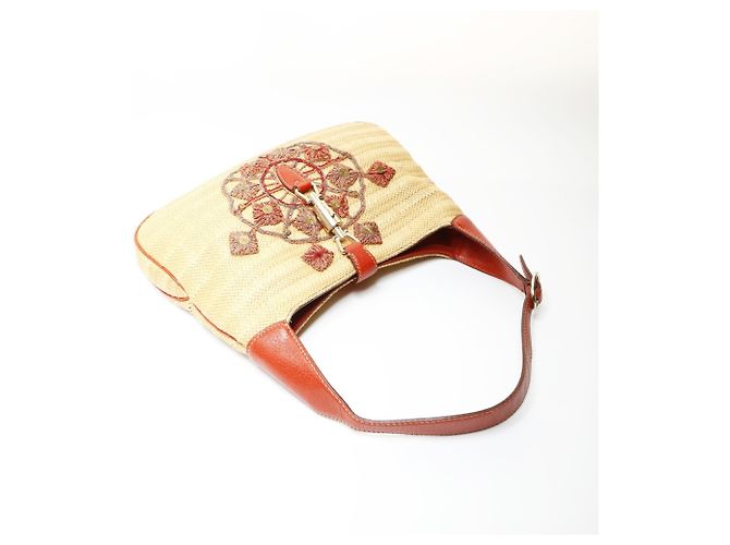 Borsa a Spalla in Rafia Gucci Jackie Beige - vista 9