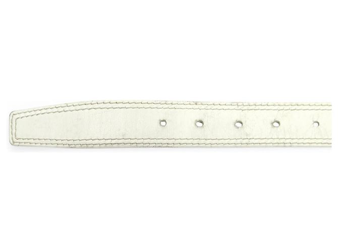Céline VINTAGE CELINE PARIS GOLDEN BUCKLE PLANET WEISSES LEDER GÜRTEL T75 Weiß - Ansicht 10