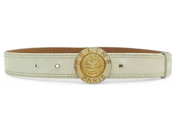 Céline VINTAGE CELINE PARIS GOLDEN BUCKLE PLANET WEISSES LEDER GÜRTEL T75 Weiß - Ansicht 2