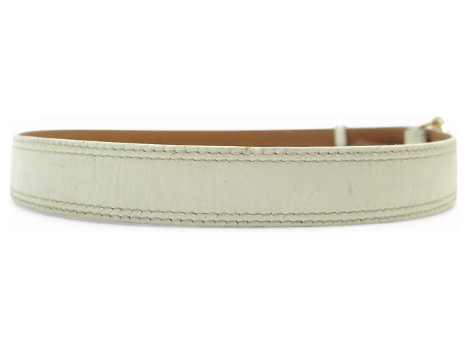 Céline VINTAGE CELINE PARIS GOLDEN BUCKLE PLANET WEISSES LEDER GÜRTEL T75 Weiß - Ansicht 4