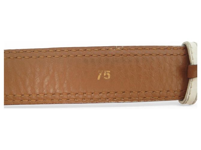 Céline VINTAGE CELINE PARIS GOLDEN BUCKLE PLANET WEISSES LEDER GÜRTEL T75 Weiß - Ansicht 6