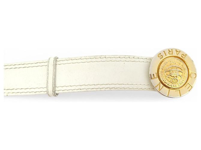 Céline VINTAGE CELINE PARIS GOLDEN BUCKLE PLANET WEISSES LEDER GÜRTEL T75 Weiß - Ansicht 8