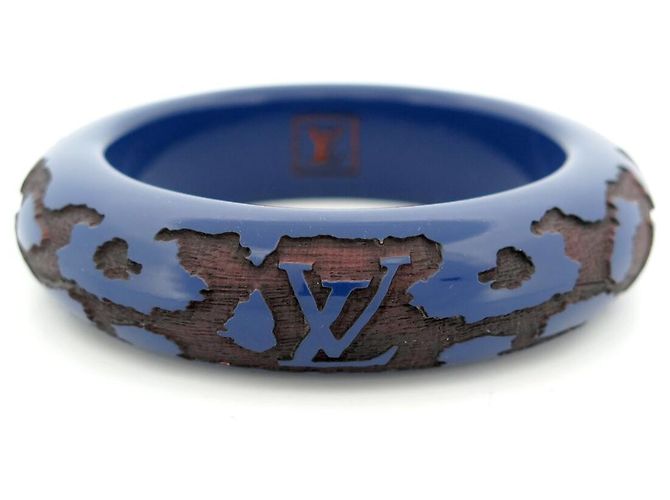 NUOVO BRACCIALE LOUIS VUITTON LEO MONOGRAM LOGO LV IN LEGNO LACCATO BLU - vista 2