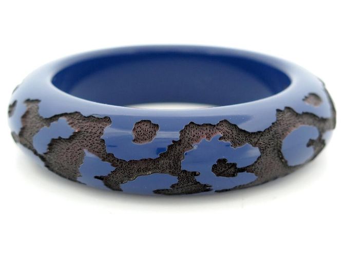 NUOVO BRACCIALE LOUIS VUITTON LEO MONOGRAM LOGO LV IN LEGNO LACCATO BLU - vista 3