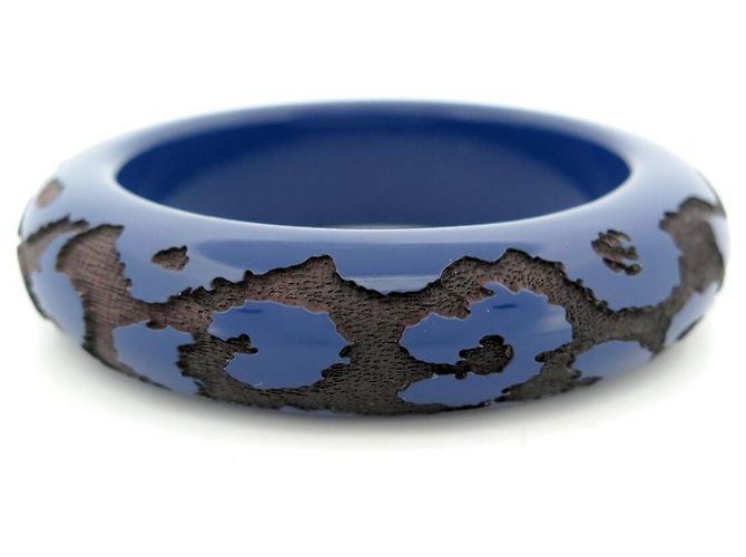 NUOVO BRACCIALE LOUIS VUITTON LEO MONOGRAM LOGO LV IN LEGNO LACCATO BLU - vista 4