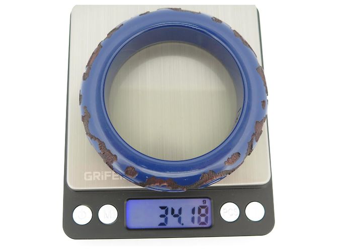 NUOVO BRACCIALE LOUIS VUITTON LEO MONOGRAM LOGO LV IN LEGNO LACCATO BLU - vista 7