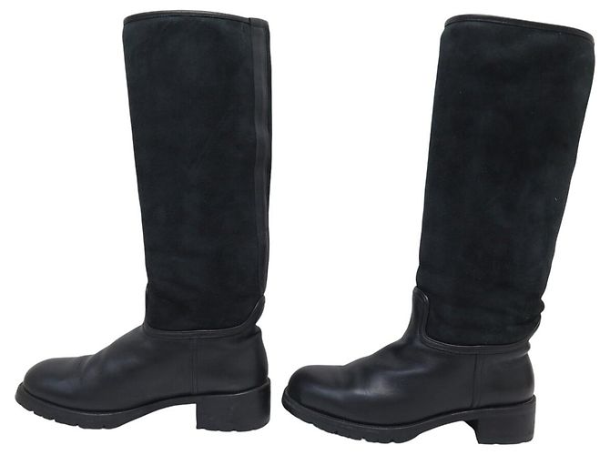 Hermès ZAPATOS HERMES BOTAS 36 CAVALERAS EN CUERO NEGRO Y SEDA FORRADAS - vista 2