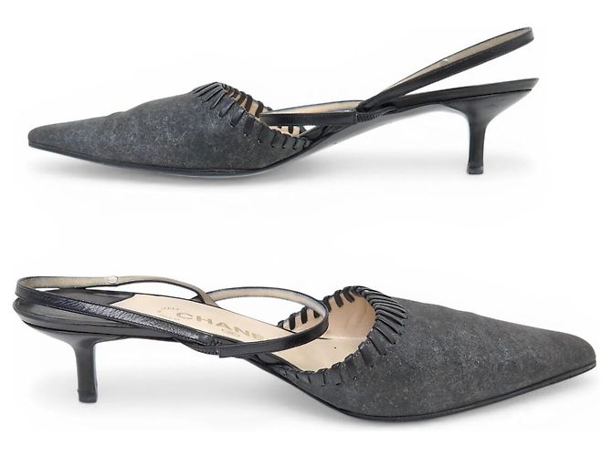 CHANEL SLINGBACK-SANDALEN 40 AUS GRAUEM LEDER MIT BOX - Ansicht 2