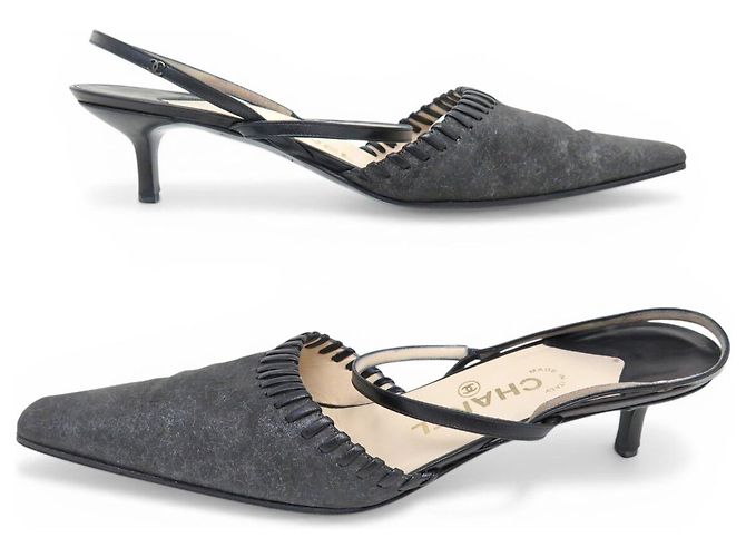 CHANEL SLINGBACK-SANDALEN 40 AUS GRAUEM LEDER MIT BOX - Ansicht 3