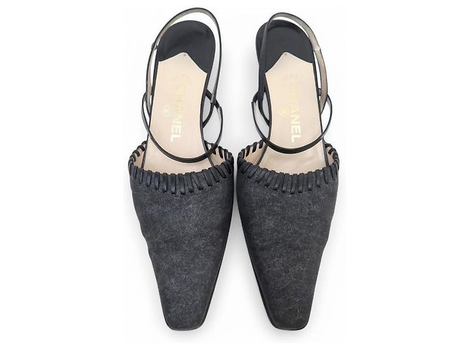 CHANEL SLINGBACK-SANDALEN 40 AUS GRAUEM LEDER MIT BOX - Ansicht 8