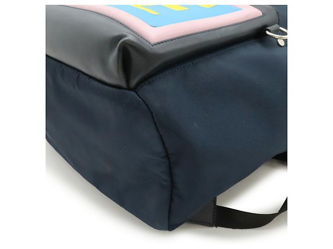 Fendi Logo Nylon-Leder-Rucksack Blau - Ansicht 3