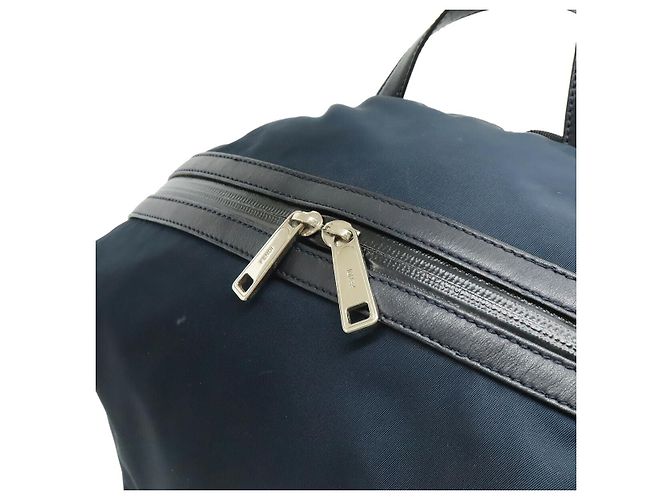 Fendi Logo Nylon-Leder-Rucksack Blau - Ansicht 6