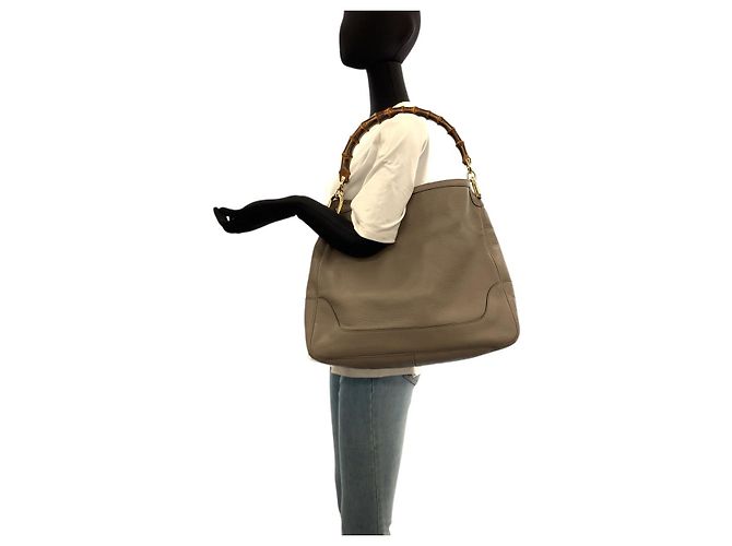 Borsa a Spalla in Pelle Gucci Bamboo Diana Marrone Beige - vista 6