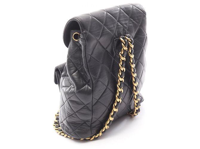 Timeless Chanel Matelassé Lammfell Rucksack Schwarz - Ansicht 2