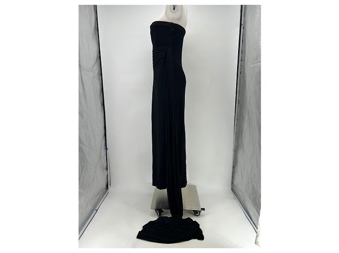 Yves Saint Laurent Trägerloses schwarzes Maxikleid mit Schleppe - Ansicht 3