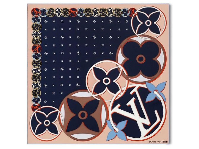 Foulard Louis Vuitton Duality Square 90 in seta blu - vista 2
