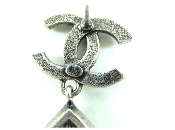 Orecchini a goccia in metallo argento e cristallo Chanel - vista 7