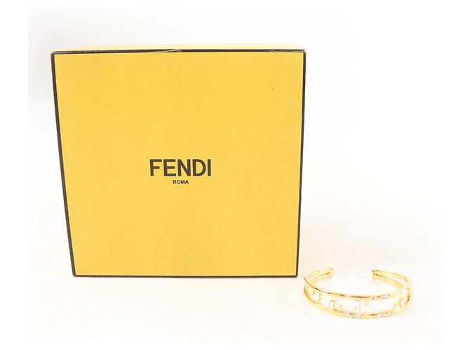 Bracciale rigido Fendi First FF Motif con strass D'oro - vista 2