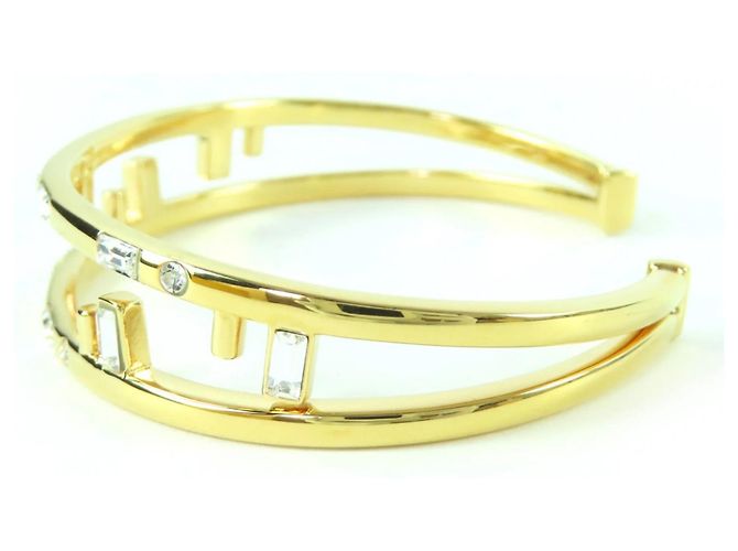 Bracciale rigido Fendi First FF Motif con strass D'oro - vista 3