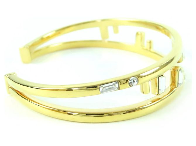 Bracciale rigido Fendi First FF Motif con strass D'oro - vista 5
