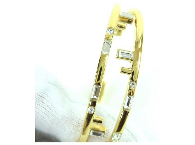 Bracciale rigido Fendi First FF Motif con strass D'oro - vista 6