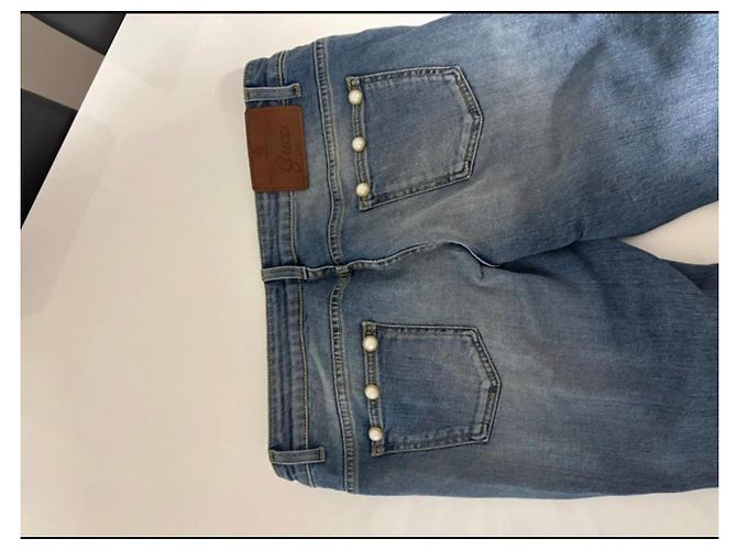 Jeans Gucci de denim azul con perlas - vista 5