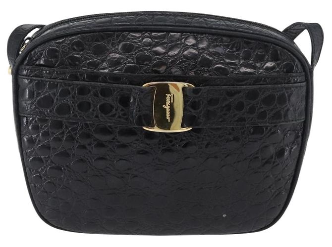 Vala Schultertasche aus Leder Schwarz Gold Salvatore Ferragamo Auth ka3259 Golden - Ansicht 13
