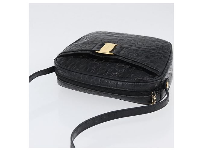 Vala Schultertasche aus Leder Schwarz Gold Salvatore Ferragamo Auth ka3259 Golden - Ansicht 6