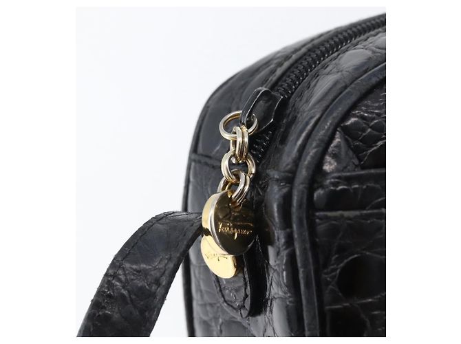 Vala Schultertasche aus Leder Schwarz Gold Salvatore Ferragamo Auth ka3259 Golden - Ansicht 9