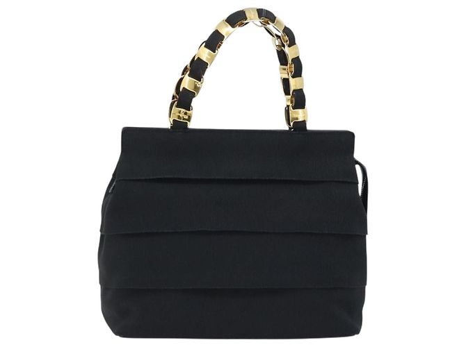 Sac à main Vala en chaîne Salvatore Ferragamo en nylon noir et or Auth gh1878 Doré - vue 13