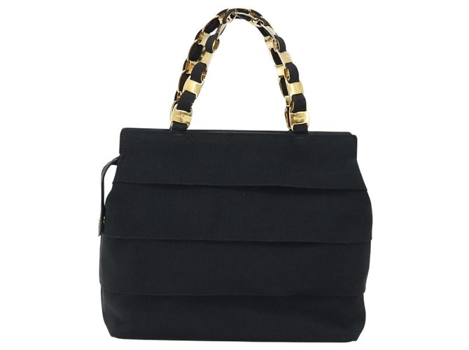 Sac à main Vala en chaîne Salvatore Ferragamo en nylon noir et or Auth gh1878 Doré - vue 2