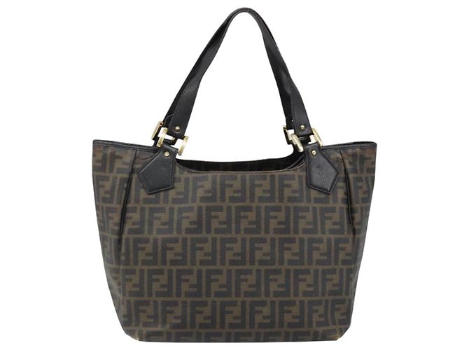 FENDI Zucca Canvas Tote Bag PVC Schwarz Braun Auth LNZ764 - Ansicht 13