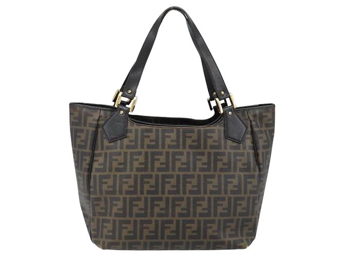 FENDI Zucca Canvas Tote Bag PVC Schwarz Braun Auth LNZ764 - Ansicht 2