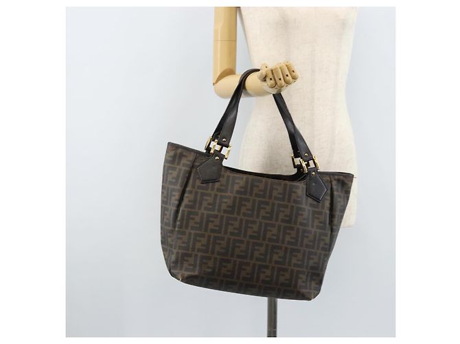 FENDI Zucca Canvas Tote Bag PVC Schwarz Braun Auth LNZ764 - Ansicht 24