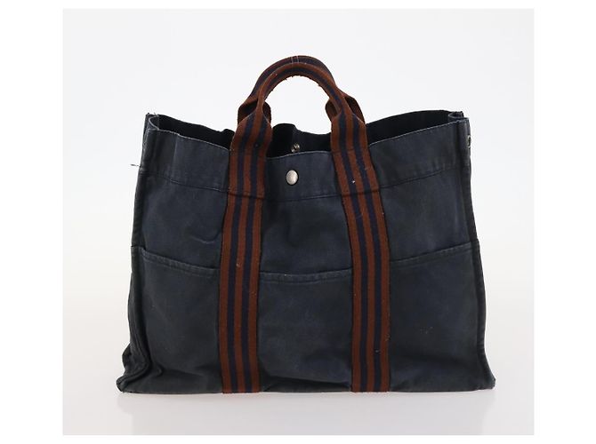 Hermès Borsa Tote HERMES in tela 2 pezzi Grigio Navy Auth bs33837 Marrone Blu navy - vista 10