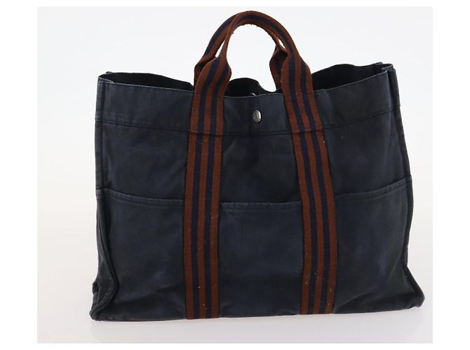 Hermès Borsa Tote HERMES in tela 2 pezzi Grigio Navy Auth bs33837 Marrone Blu navy - vista 11