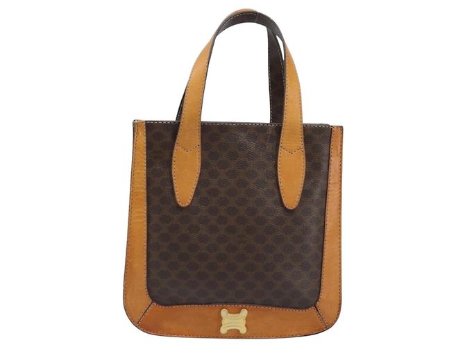 Céline Bolso de mano de lona Macadam CELINE en cuero PVC marrón dorado Auth BSZ508 Castaño - vista 13