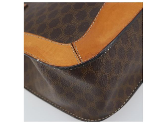 Céline Bolso de mano de lona Macadam CELINE en cuero PVC marrón dorado Auth BSZ508 Castaño - vista 14