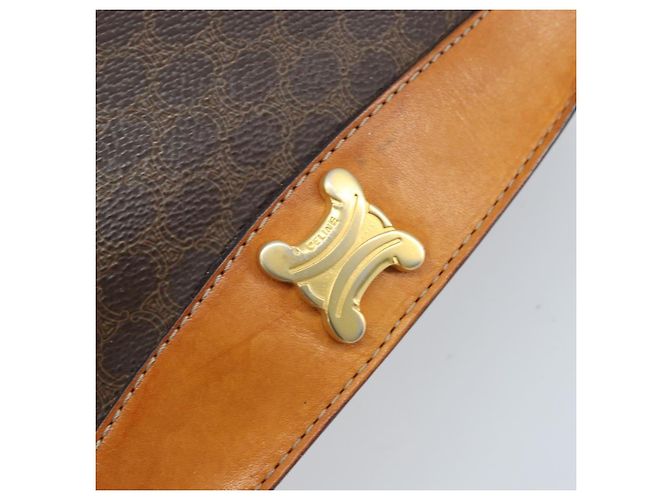 Céline Bolso de mano de lona Macadam CELINE en cuero PVC marrón dorado Auth BSZ508 Castaño - vista 17